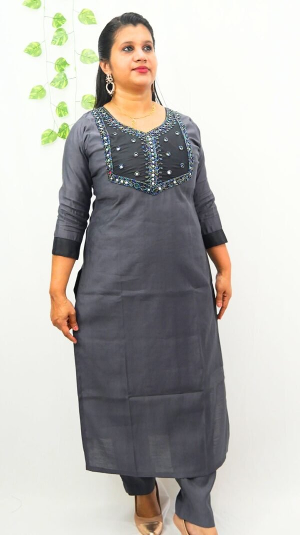 Elegant Silk Blend Handworked Co-ord Set-INK007 - Image 2
