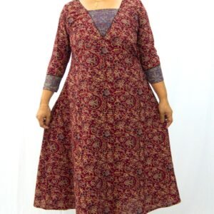 AJRAKH COTTON ALINE KURTI MEROON-INK2002