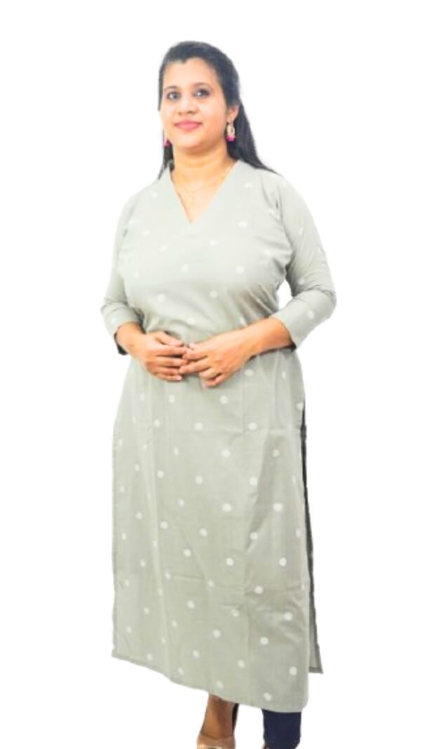 Trendy Slitted Cotton V-Neck Kurti-INK002 - Image 4