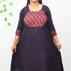 Elegant Dark Purple Vichitra Silk A-Line Kurti-INK004
