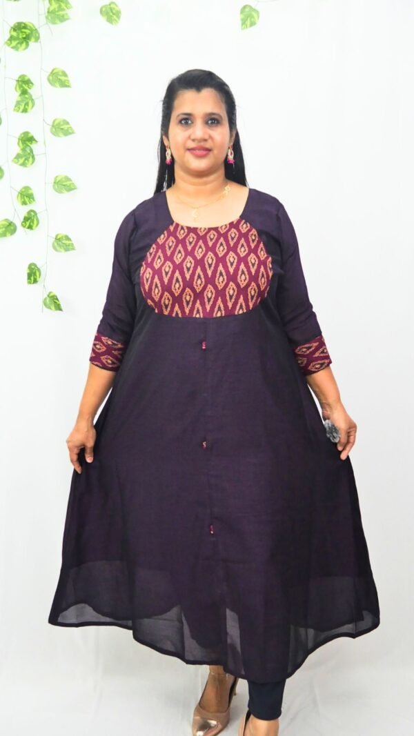Elegant Dark Purple Vichitra Silk A-Line Kurti-INK004