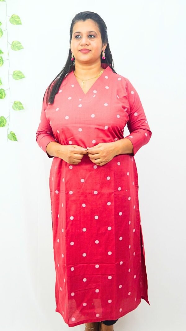 Trendy Slitted Cotton V-Neck Kurti-INK002 - Image 3