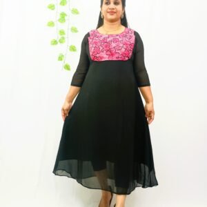 GEORGETTE ALINE HANDWORKED KURTI WITH ORGANZA PATCH-ING001