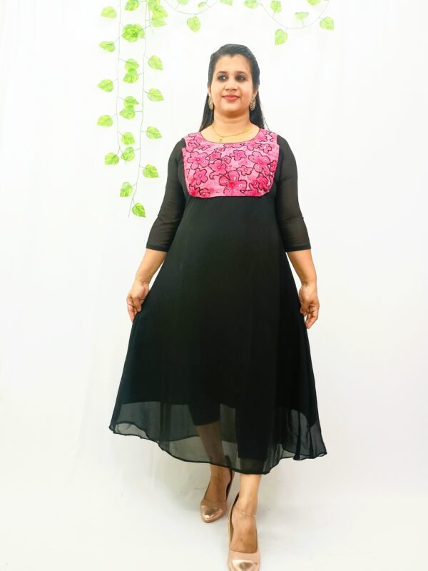 GEORGETTE ALINE HANDWORKED KURTI WITH ORGANZA PATCH-ING001