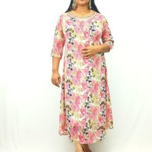 floral printed georgette jewel neck aline kurti-s002