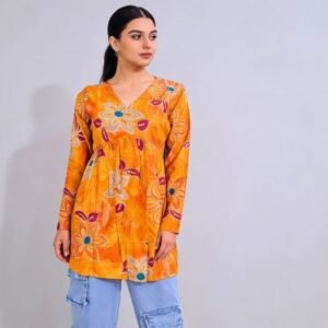 front pleated Short Kurti yellow