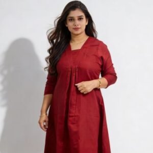 Front center pleated V-neck kurti in vertical silk fabric - Inayas Collection